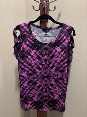 Rock & Republic Purple and Black Tie-Dye Cutout Shoulder Tank